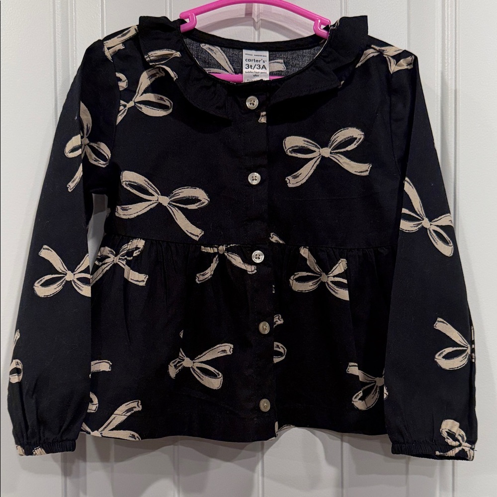 Carter's Black and Cream Bow Print Button Down Shirt